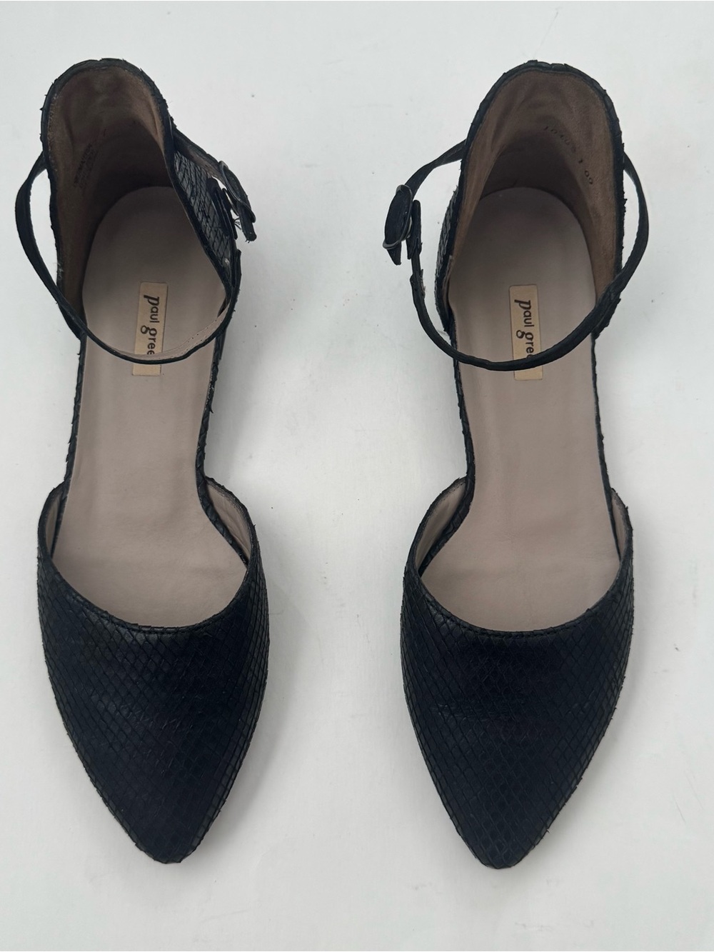Paul Green Sadie Nubuck D'Orsay Flats Black Textured Ankle Strap Women 9.5 UK 7
